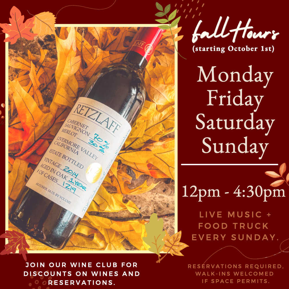 Retzlaff Fall Hours graphic with wine