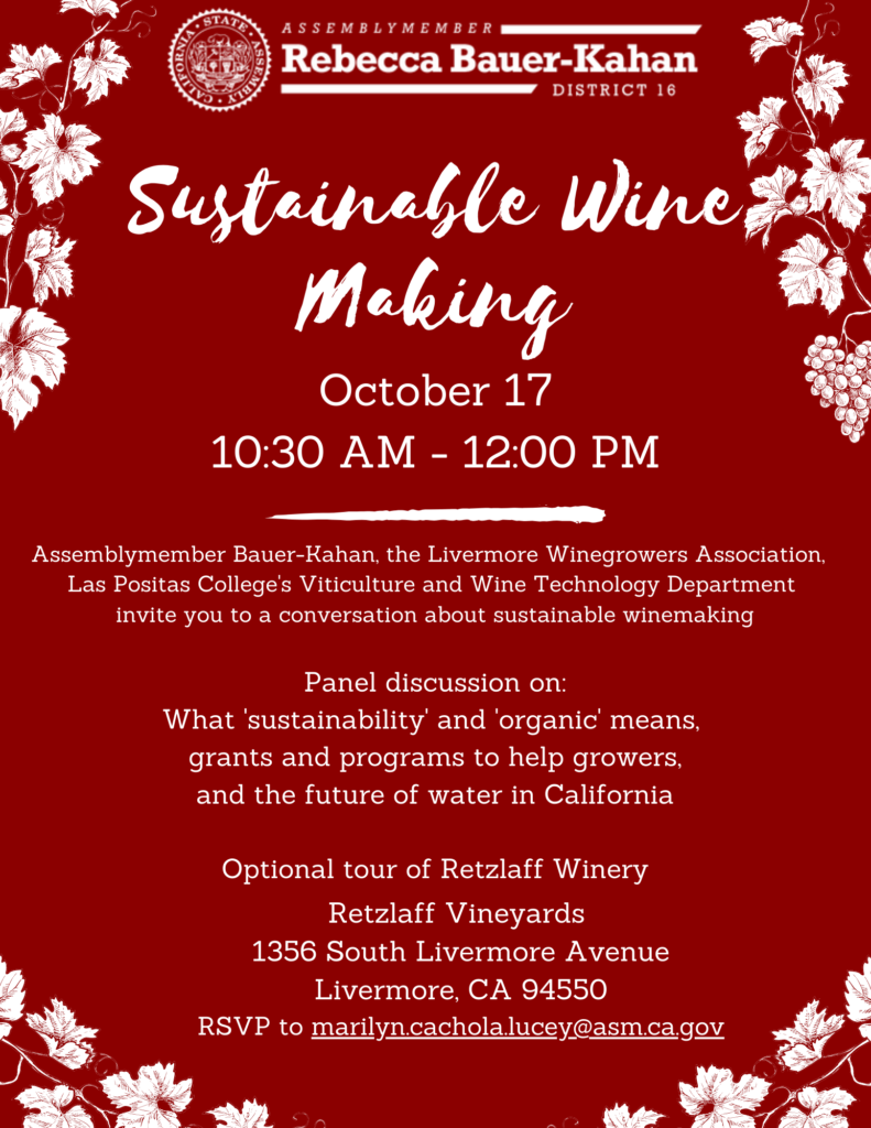 Sustainable Wine Making seminar and panel flyer